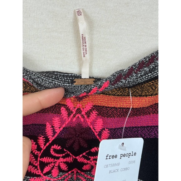 Free People Black Combo Stripe Embroidered Tank Shirt Size XS - Picture 11 of 14